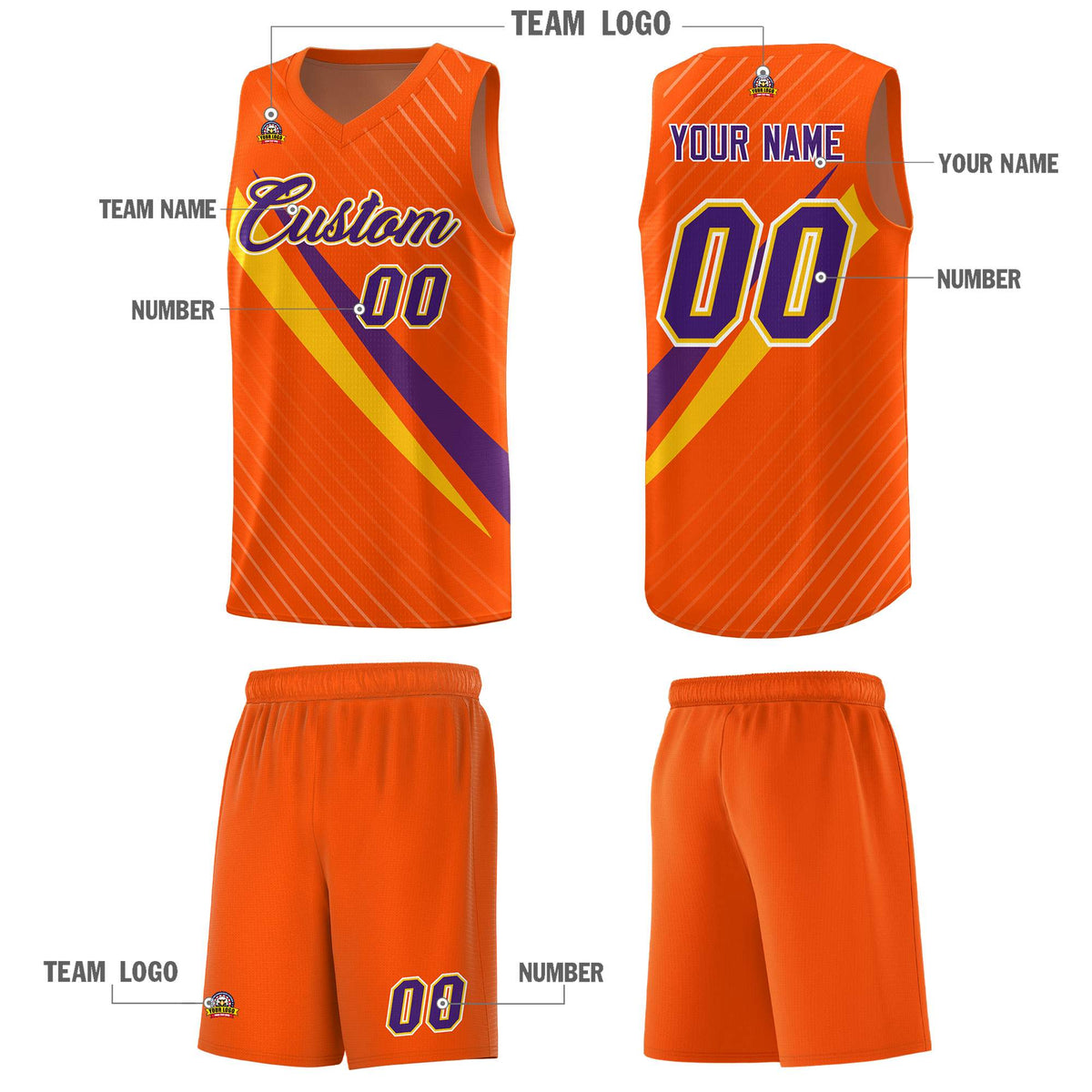 Custom Orange Diagonal Pinstripe Pattern Color Block Sports Uniform Basketball Jersey