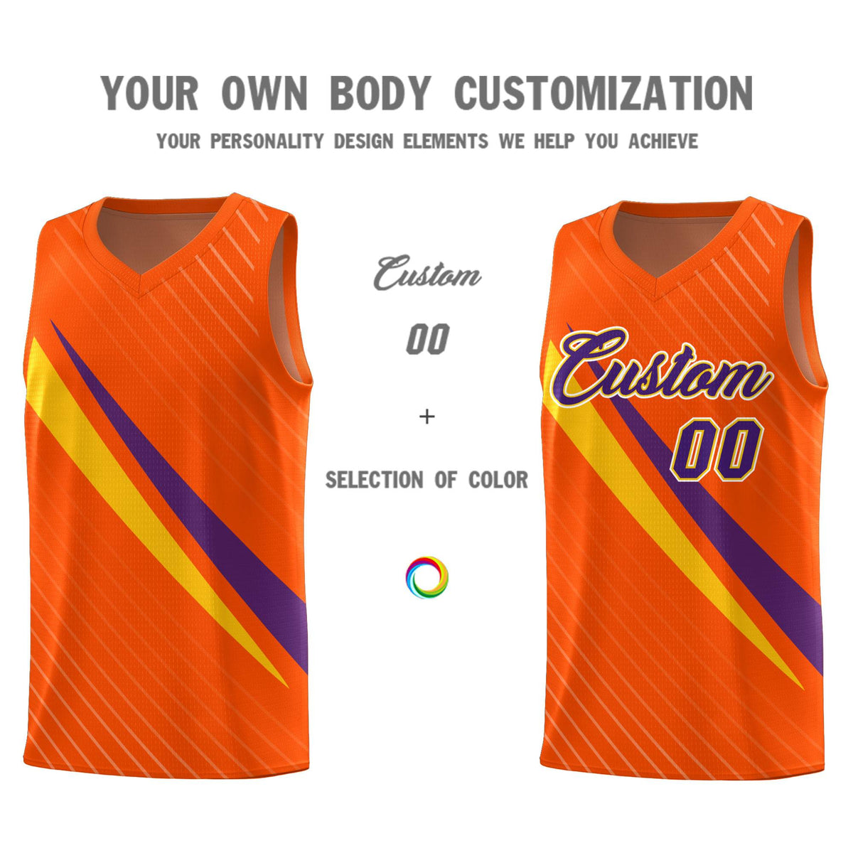 Custom Orange Diagonal Pinstripe Pattern Color Block Sports Uniform Basketball Jersey