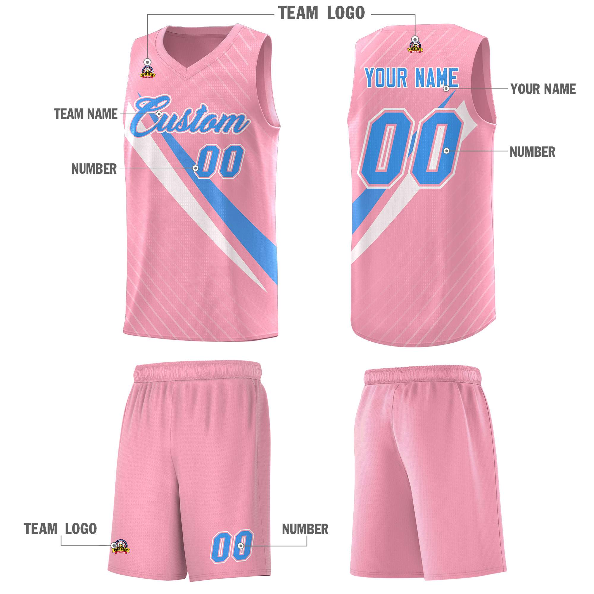 Custom Light Pink Diagonal Pinstripe Pattern Color Block Sports Uniform Basketball Jersey