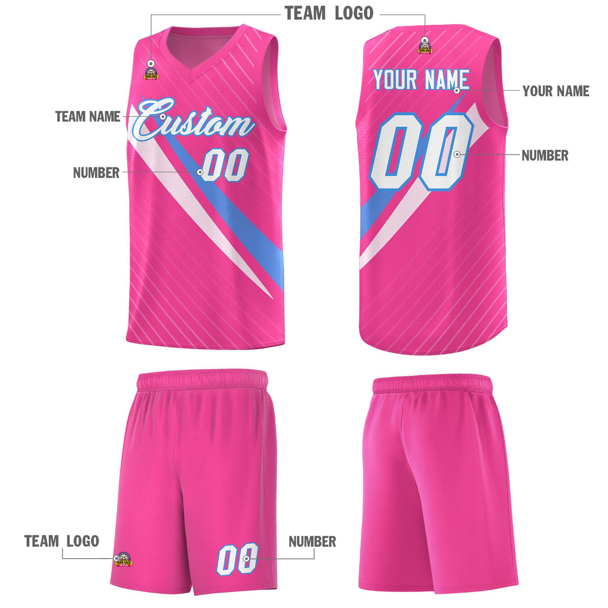Custom Pink Diagonal Pinstripe Pattern Color Block Sports Uniform Basketball Jersey