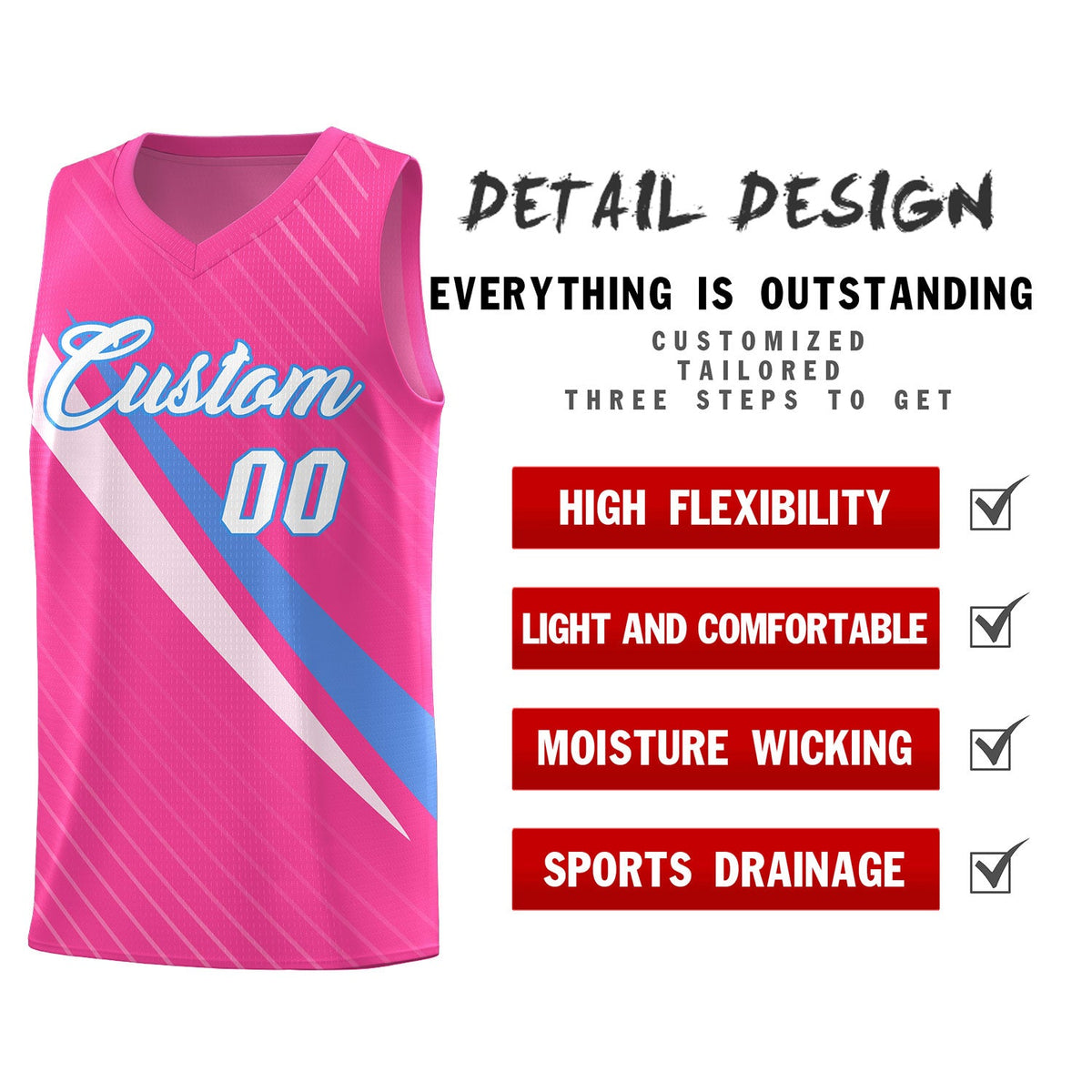 Custom Pink Diagonal Pinstripe Pattern Color Block Sports Uniform Basketball Jersey