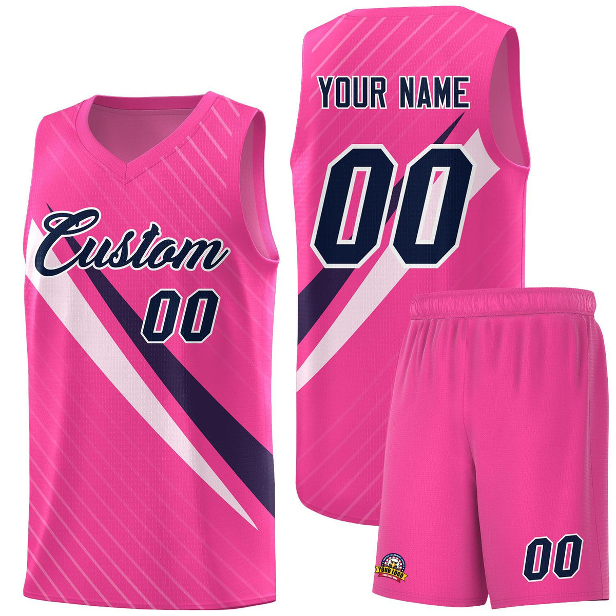 Custom Pink Diagonal Pinstripe Pattern Color Block Sports Uniform Basketball Jersey