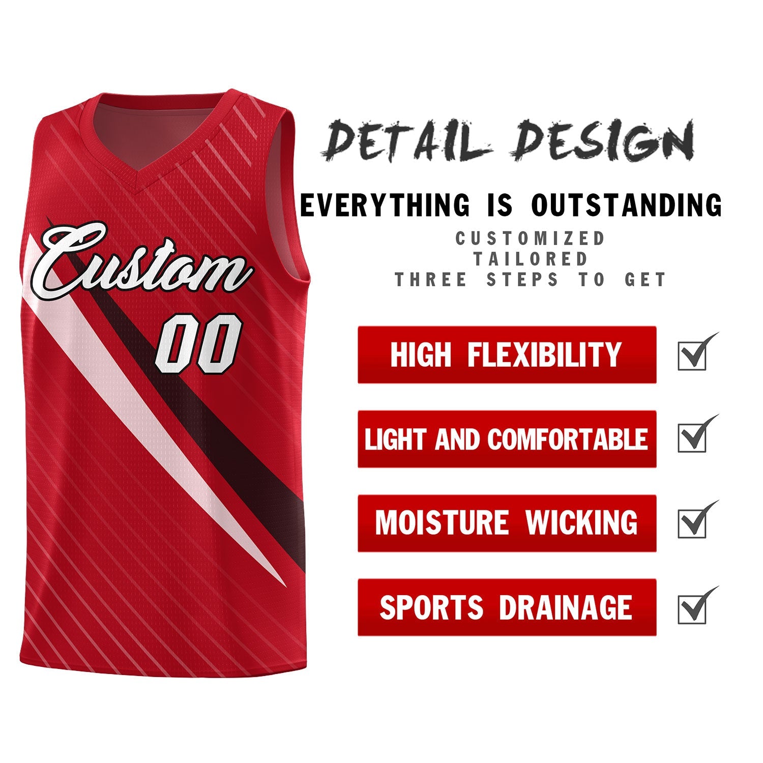 Custom Red Diagonal Pinstripe Pattern Color Block Sports Uniform Basketball Jersey