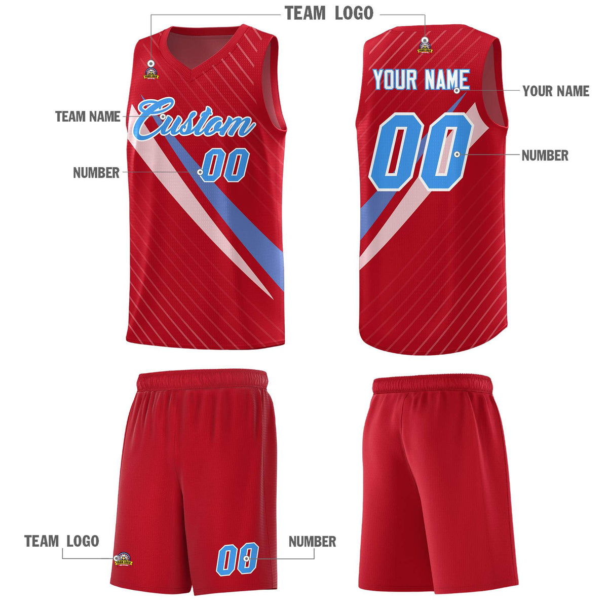 Custom Red Diagonal Pinstripe Pattern Color Block Sports Uniform Basketball Jersey