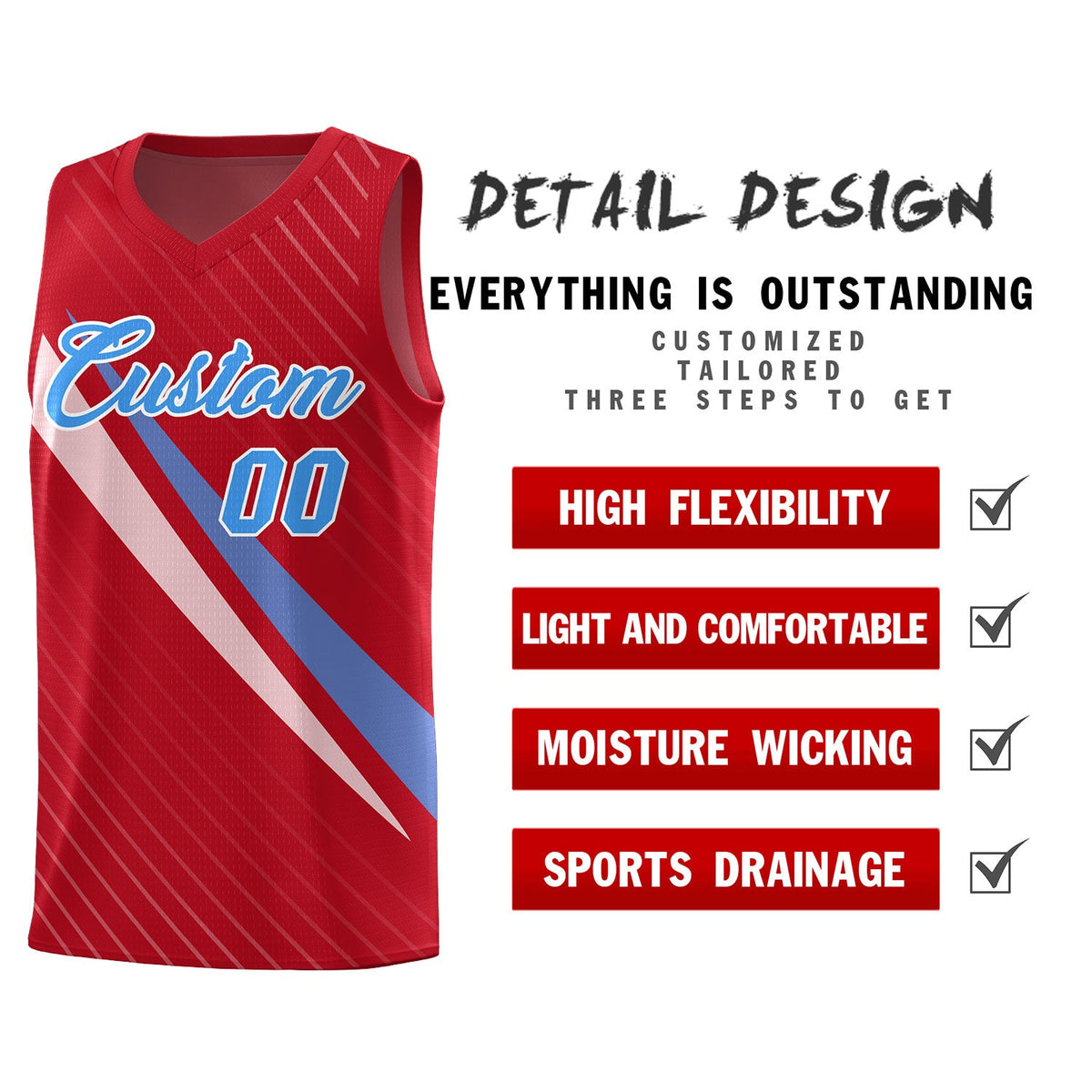 Custom Red Diagonal Pinstripe Pattern Color Block Sports Uniform Basketball Jersey