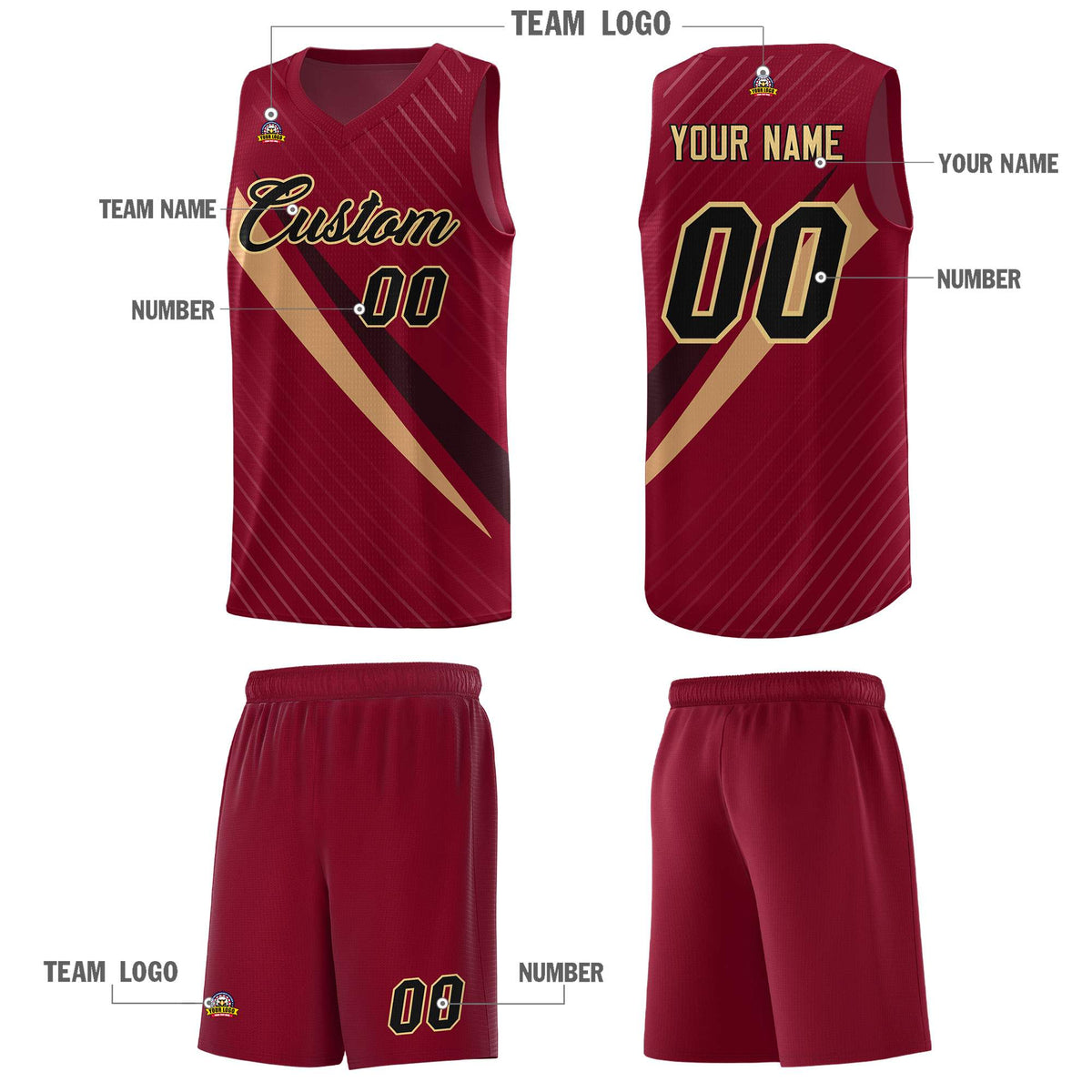 Custom Crimson Diagonal Pinstripe Pattern Color Block Sports Uniform Basketball Jersey