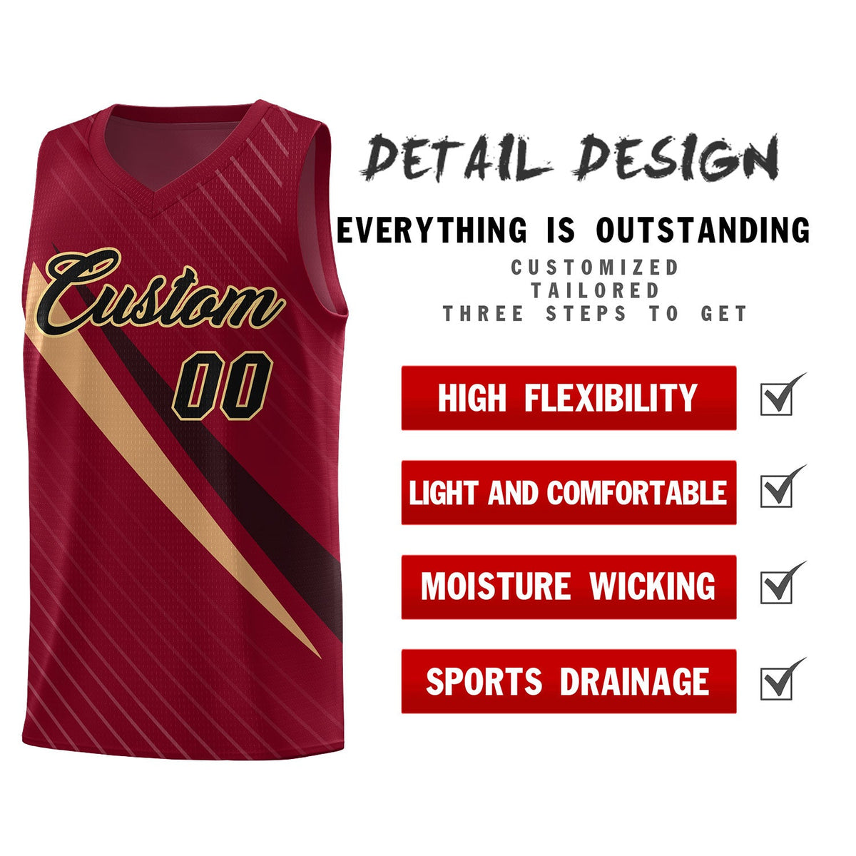 Custom Crimson Diagonal Pinstripe Pattern Color Block Sports Uniform Basketball Jersey