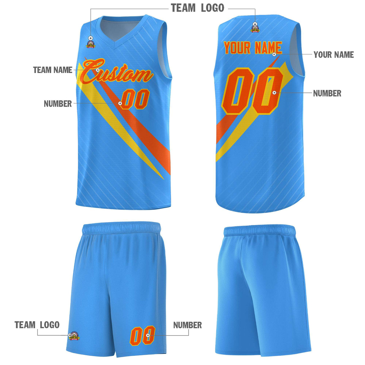 Custom Light Blue Diagonal Pinstripe Pattern Color Block Sports Uniform Basketball Jersey