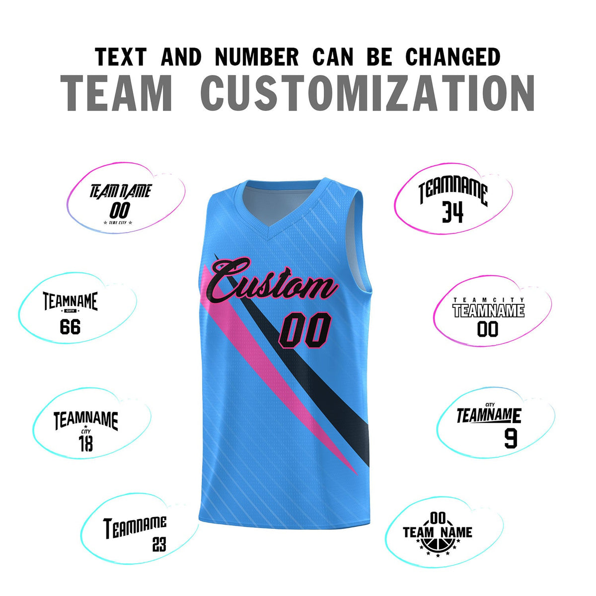 Custom Light Blue Diagonal Pinstripe Pattern Color Block Sports Uniform Basketball Jersey