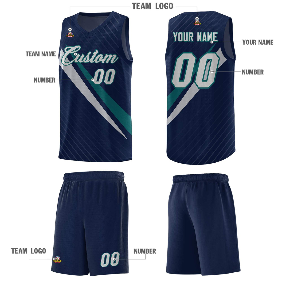 Custom Navy Diagonal Pinstripe Pattern Color Block Sports Uniform Basketball Jersey