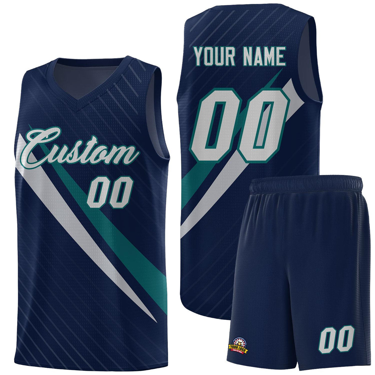 Custom Navy Diagonal Pinstripe Pattern Color Block Sports Uniform Basketball Jersey