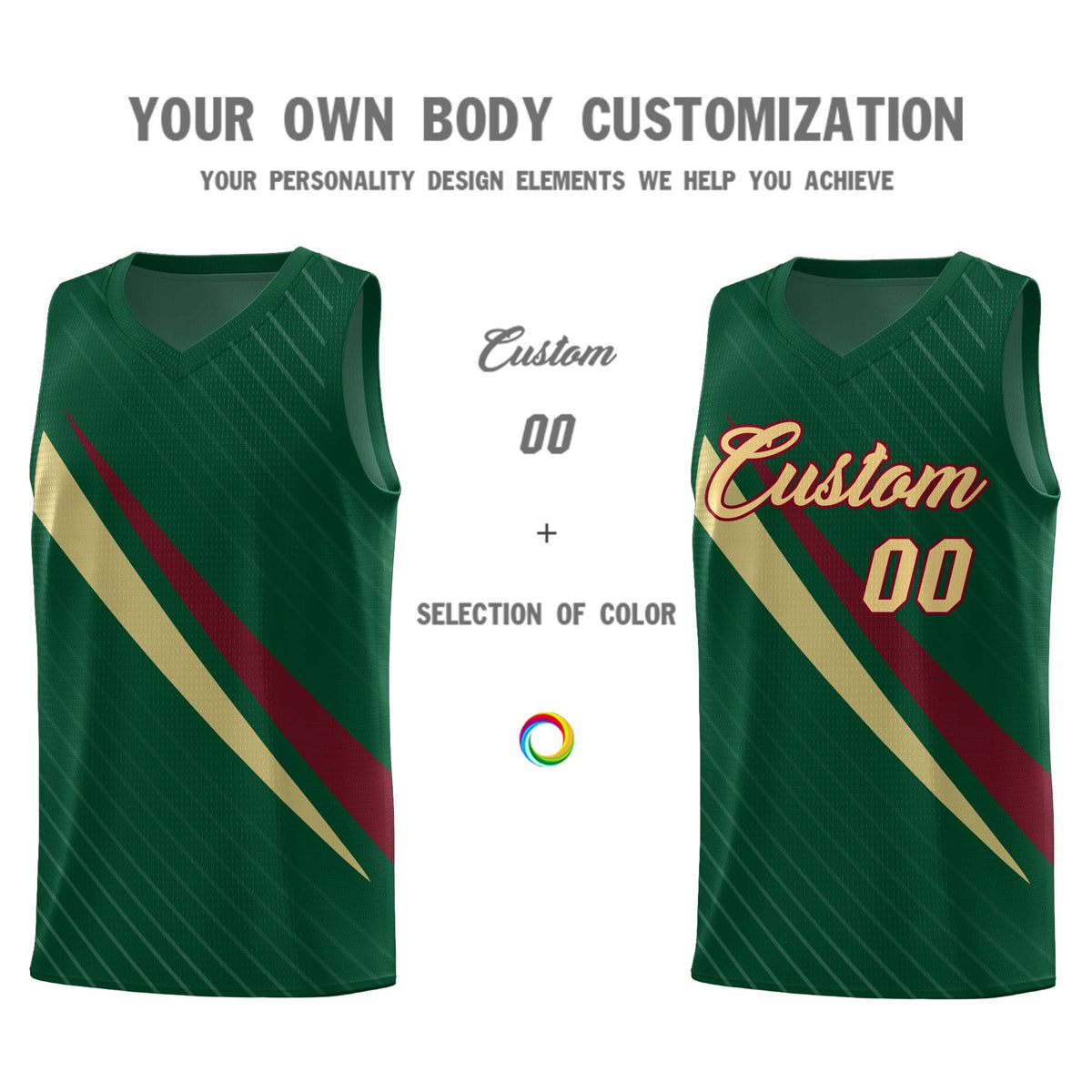 Custom Hunter Green Diagonal Pinstripe Pattern Color Block Sports Uniform Basketball Jersey