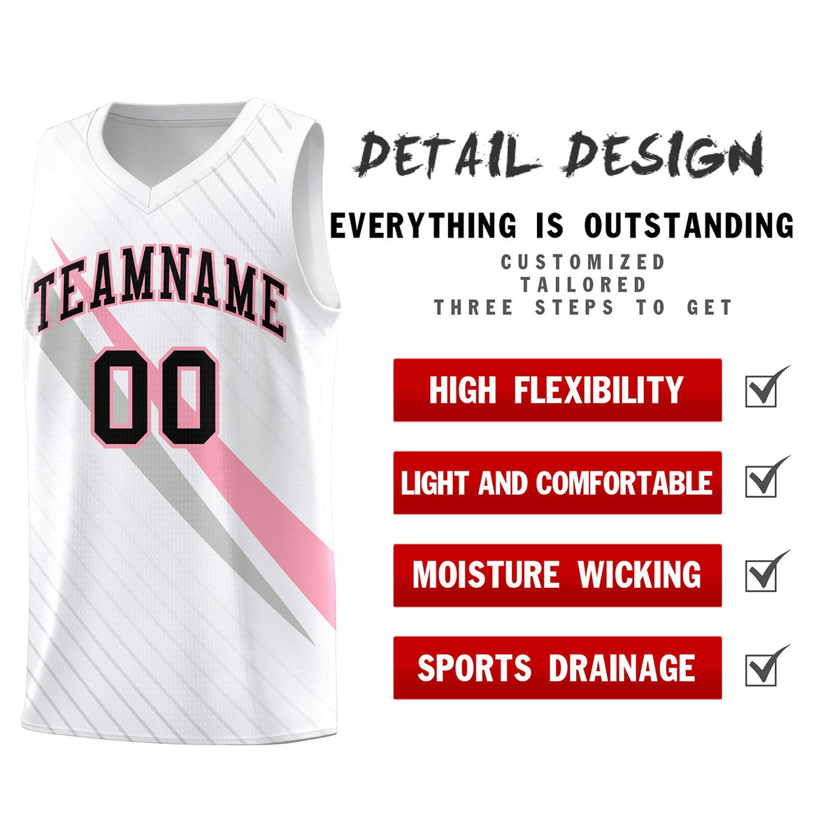 Custom White Diagonal Pinstripe Pattern Color Block Sports Uniform Basketball Jersey