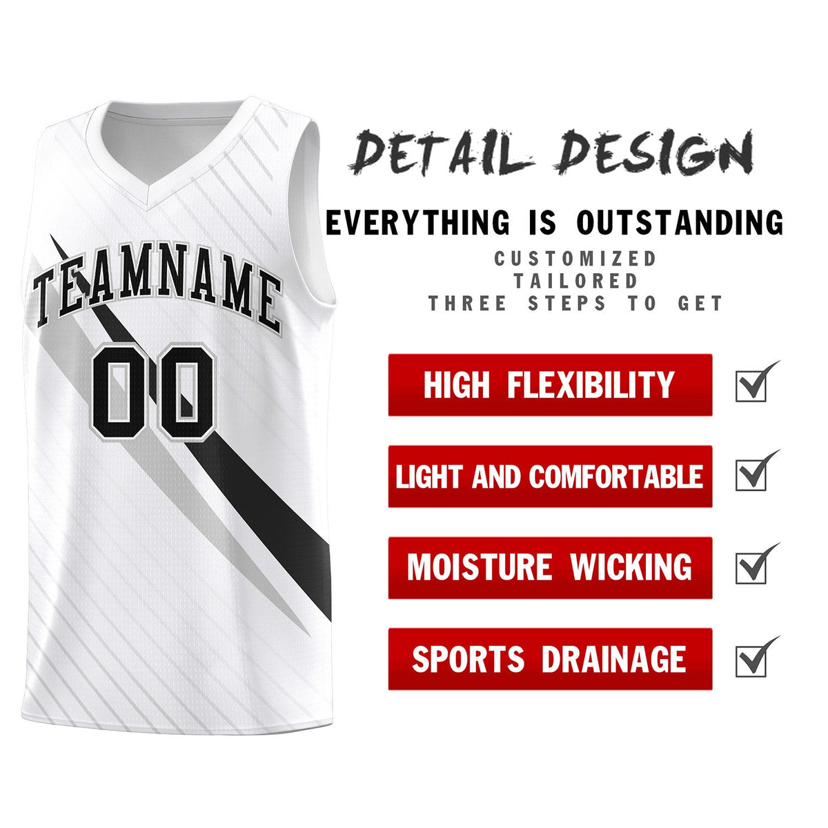 Custom White Diagonal Pinstripe Pattern Color Block Sports Uniform Basketball Jersey