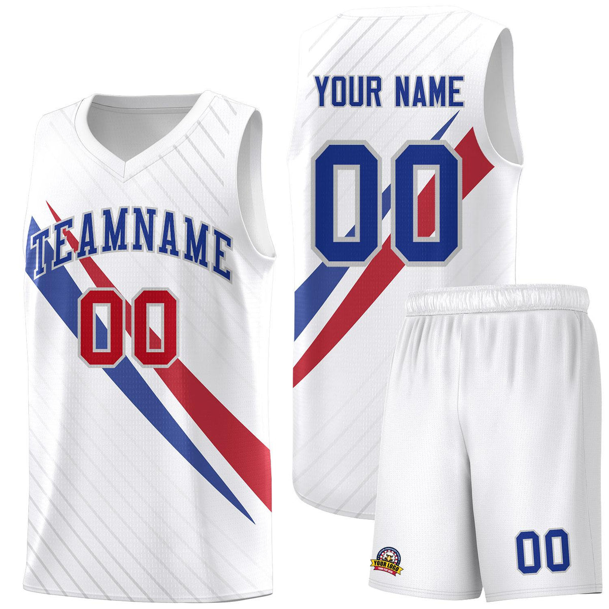 Custom White Diagonal Pinstripe Pattern Color Block Sports Uniform Basketball Jersey