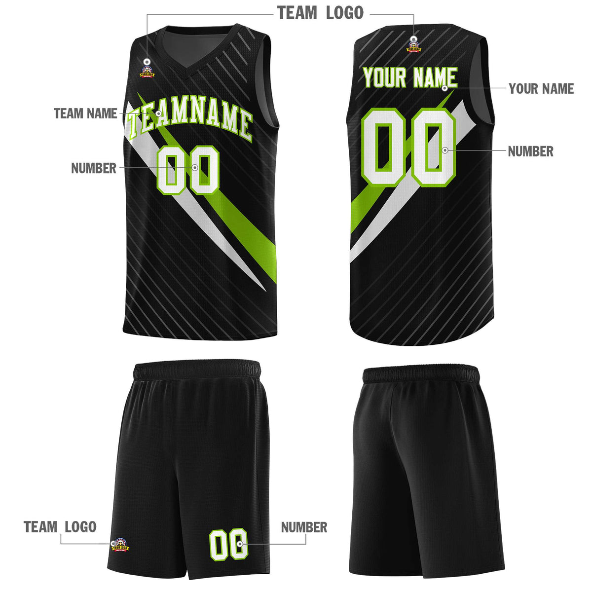 Custom Black Diagonal Pinstripe Pattern Color Block Sports Uniform Basketball Jersey