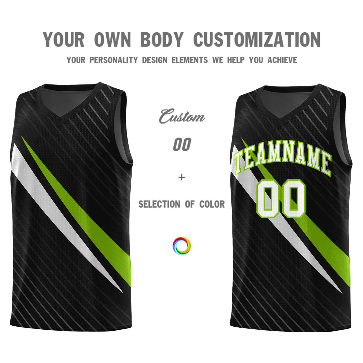 Custom Black Diagonal Pinstripe Pattern Color Block Sports Uniform Basketball Jersey