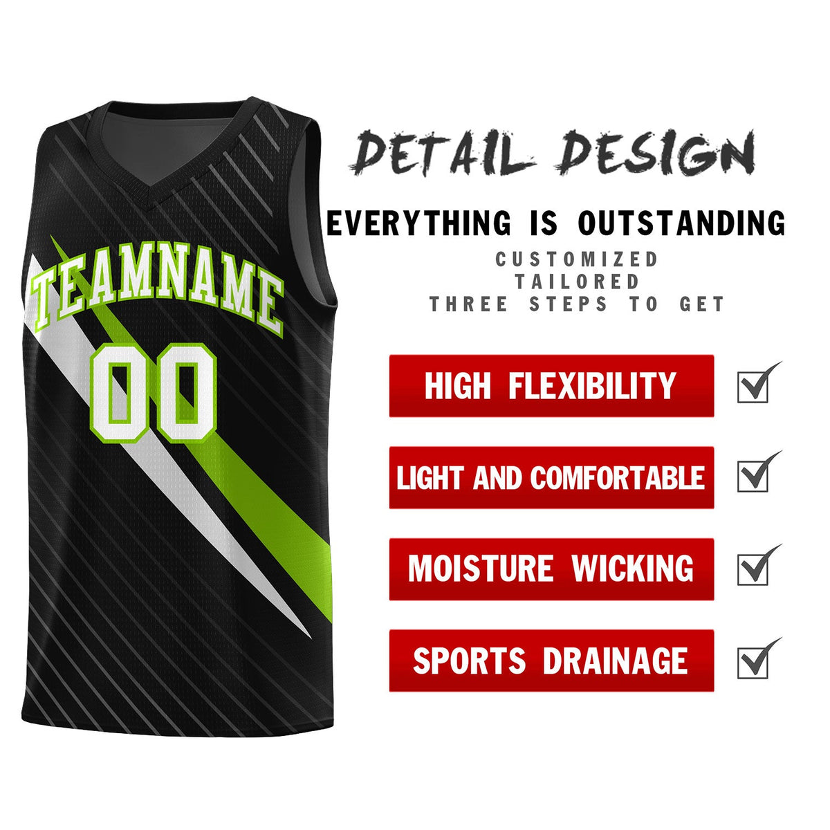 Custom Black Diagonal Pinstripe Pattern Color Block Sports Uniform Basketball Jersey