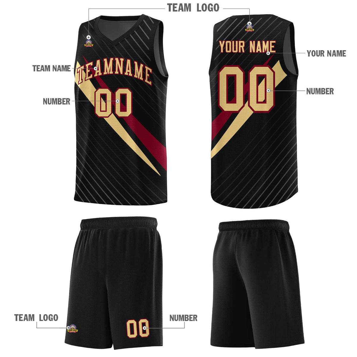 Custom Black Diagonal Pinstripe Pattern Color Block Sports Uniform Basketball Jersey