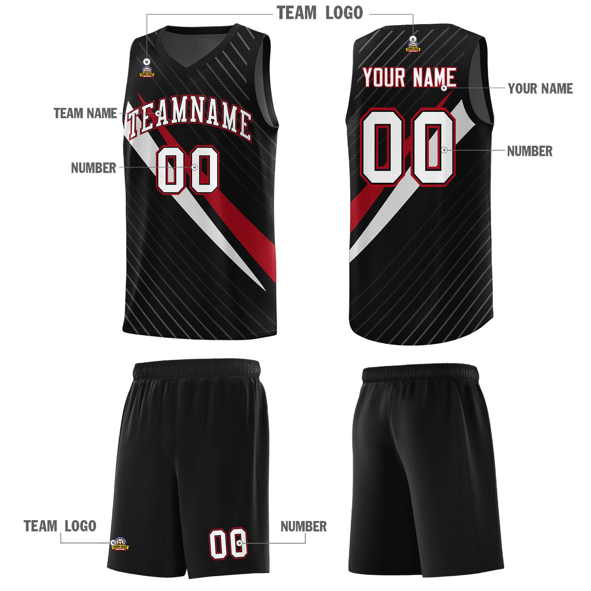 Custom Black Diagonal Pinstripe Pattern Color Block Sports Uniform Basketball Jersey