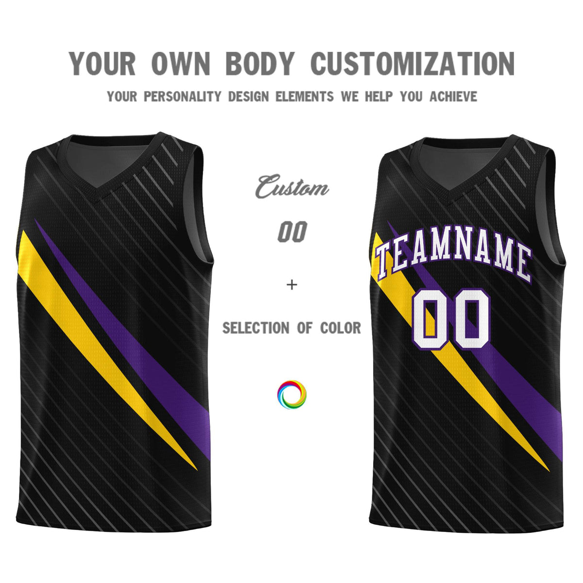 Custom Black Diagonal Pinstripe Pattern Color Block Sports Uniform Basketball Jersey