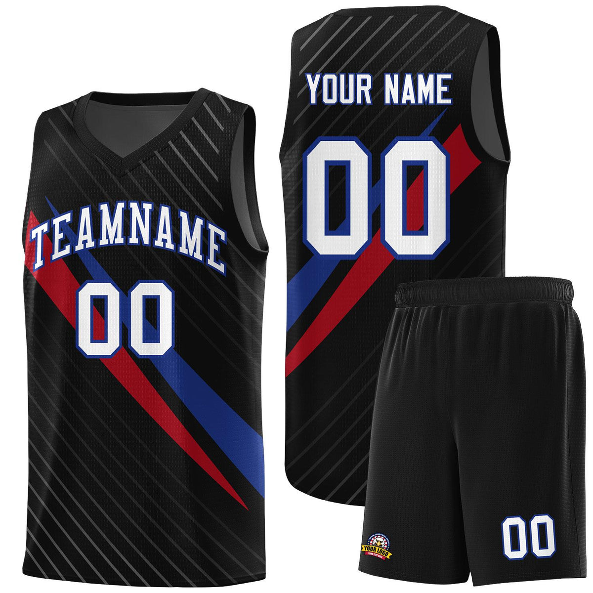 Custom Black Diagonal Pinstripe Pattern Color Block Sports Uniform Basketball Jersey