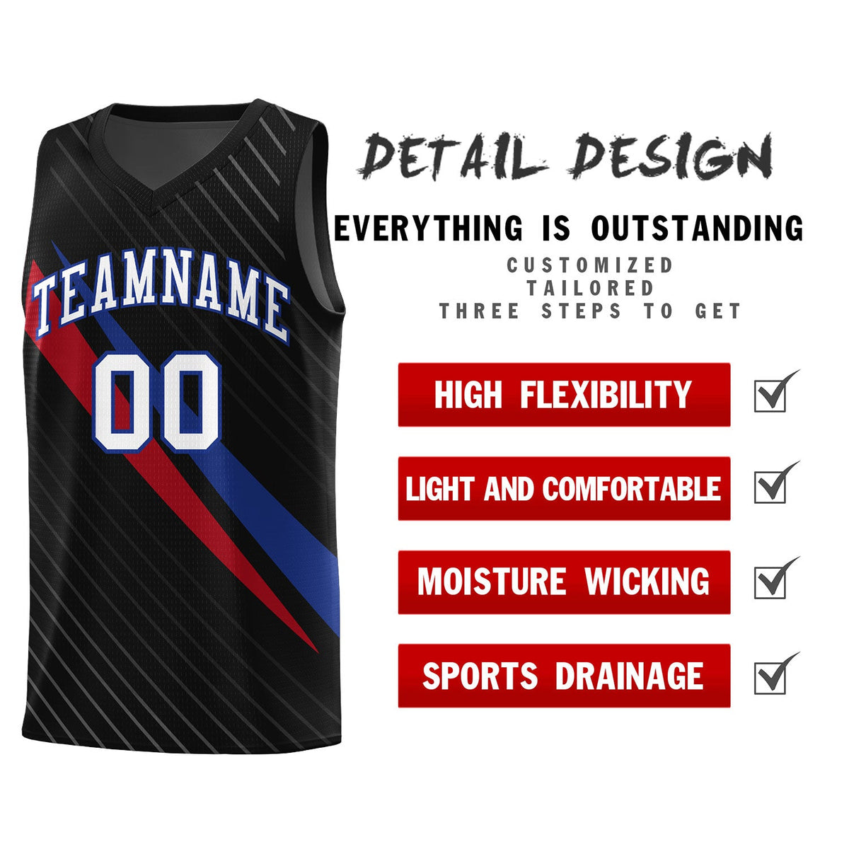 Custom Black Diagonal Pinstripe Pattern Color Block Sports Uniform Basketball Jersey