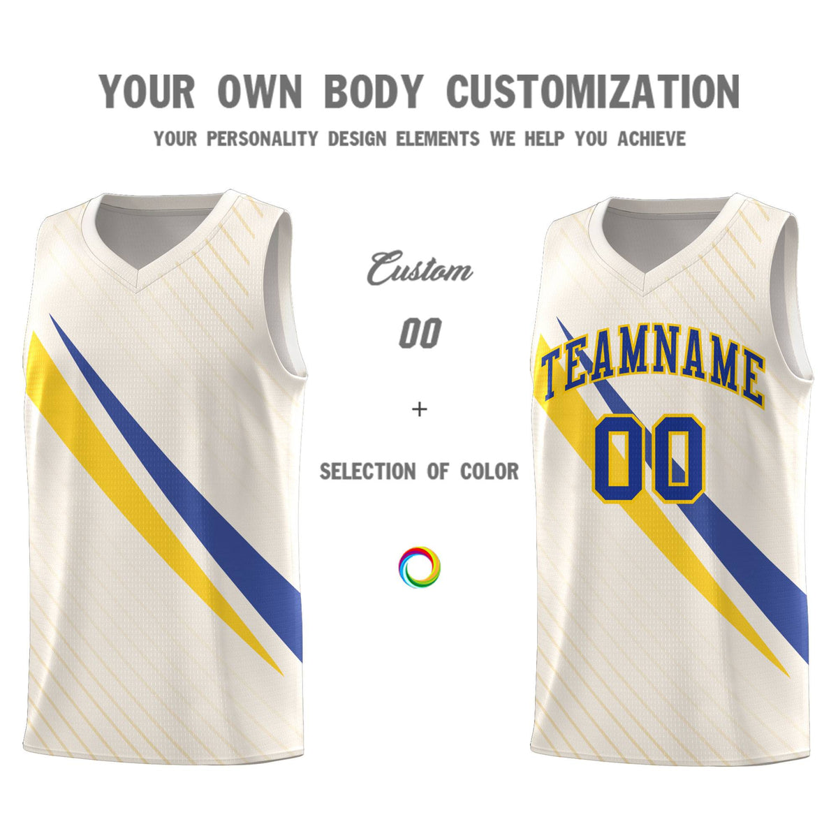 Custom Cream Diagonal Pinstripe Pattern Color Block Sports Uniform Basketball Jersey