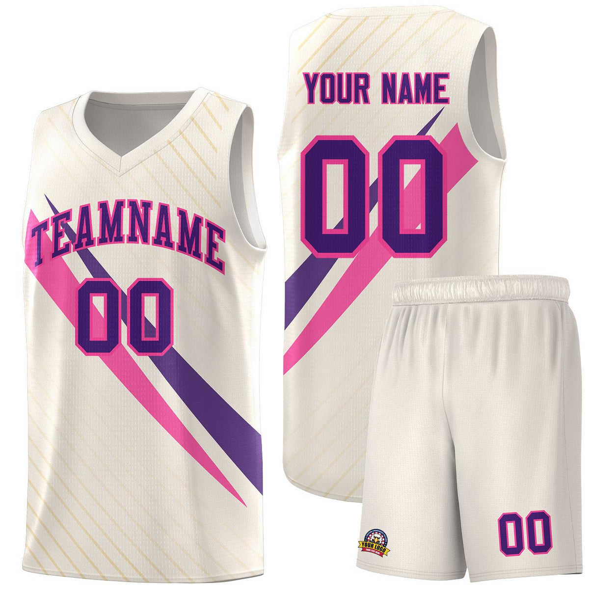 Custom Cream Diagonal Pinstripe Pattern Color Block Sports Uniform Basketball Jersey