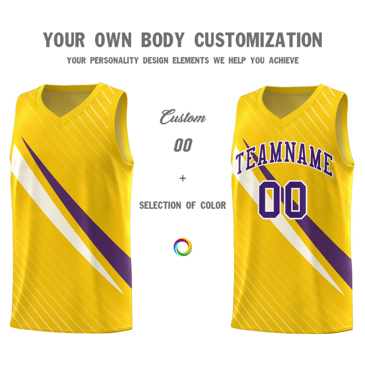 Custom Gold Diagonal Pinstripe Pattern Color Block Sports Uniform Basketball Jersey