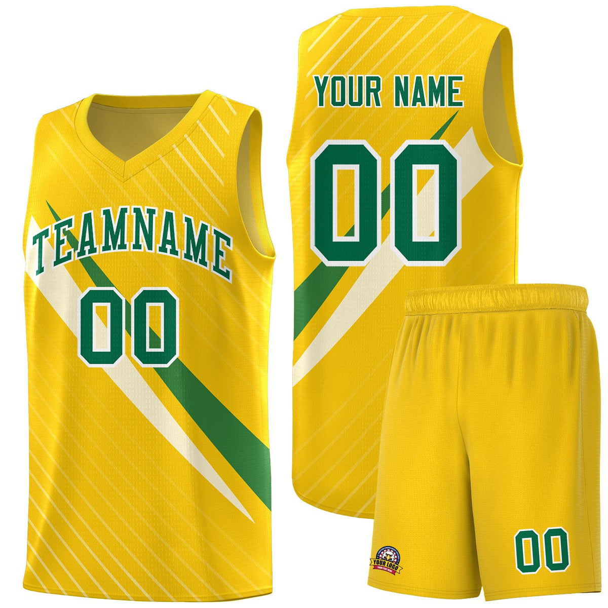 Custom Gold Diagonal Pinstripe Pattern Color Block Sports Uniform Basketball Jersey