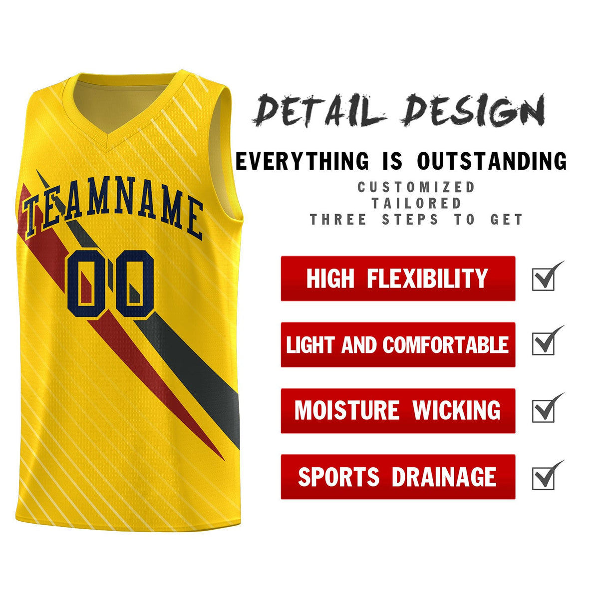 Custom Gold Diagonal Pinstripe Pattern Color Block Sports Uniform Basketball Jersey