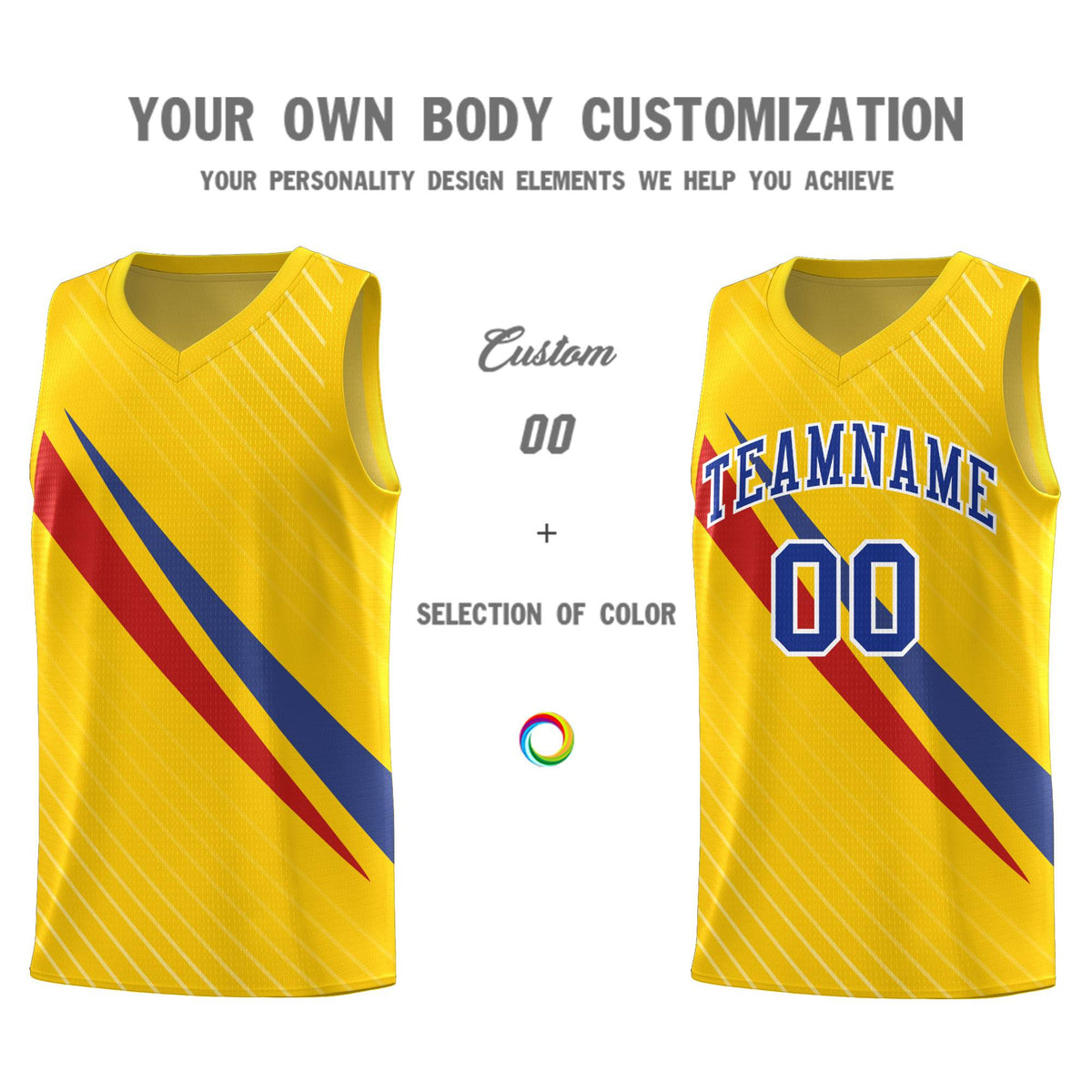 Custom Gold Diagonal Pinstripe Pattern Color Block Sports Uniform Basketball Jersey