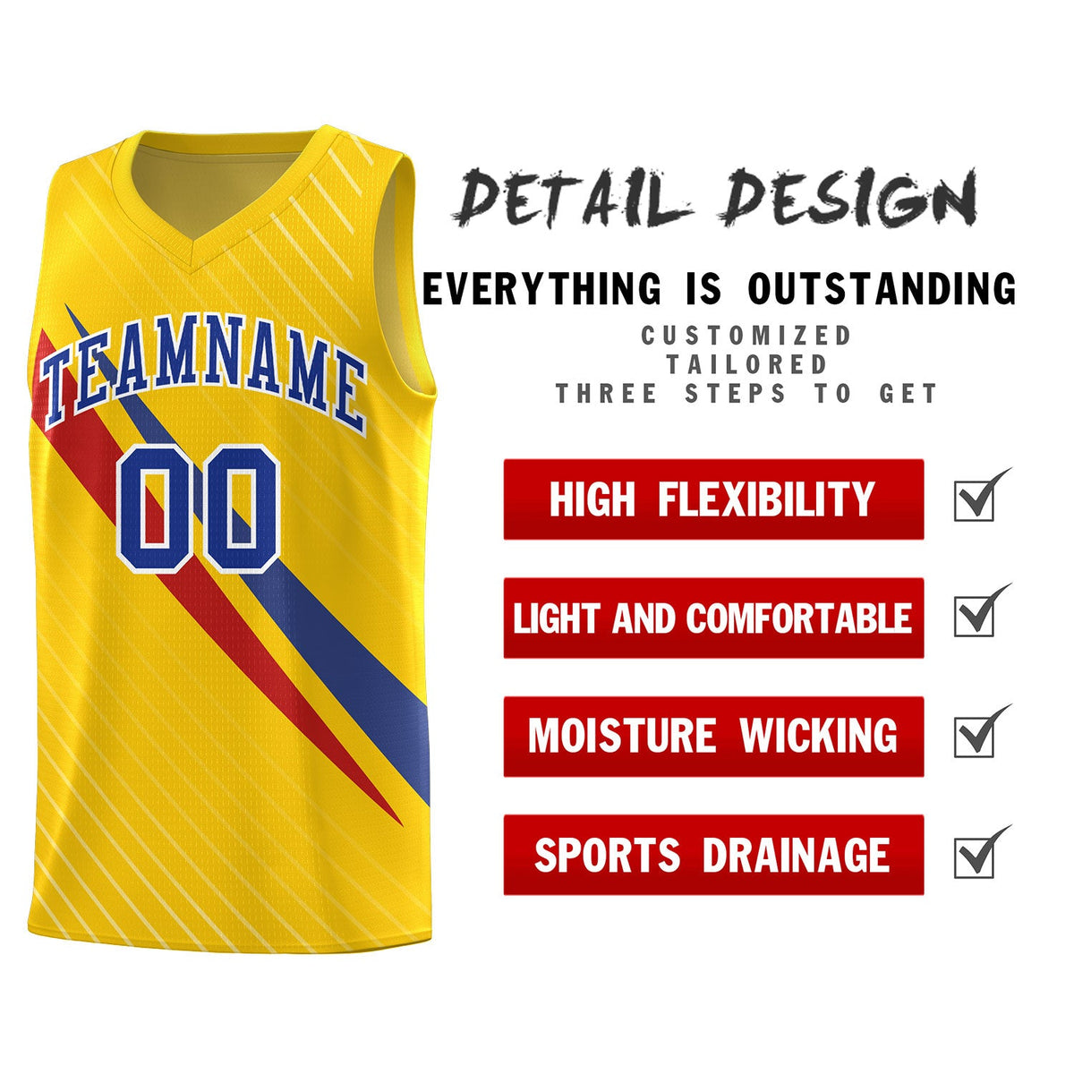 Custom Gold Diagonal Pinstripe Pattern Color Block Sports Uniform Basketball Jersey