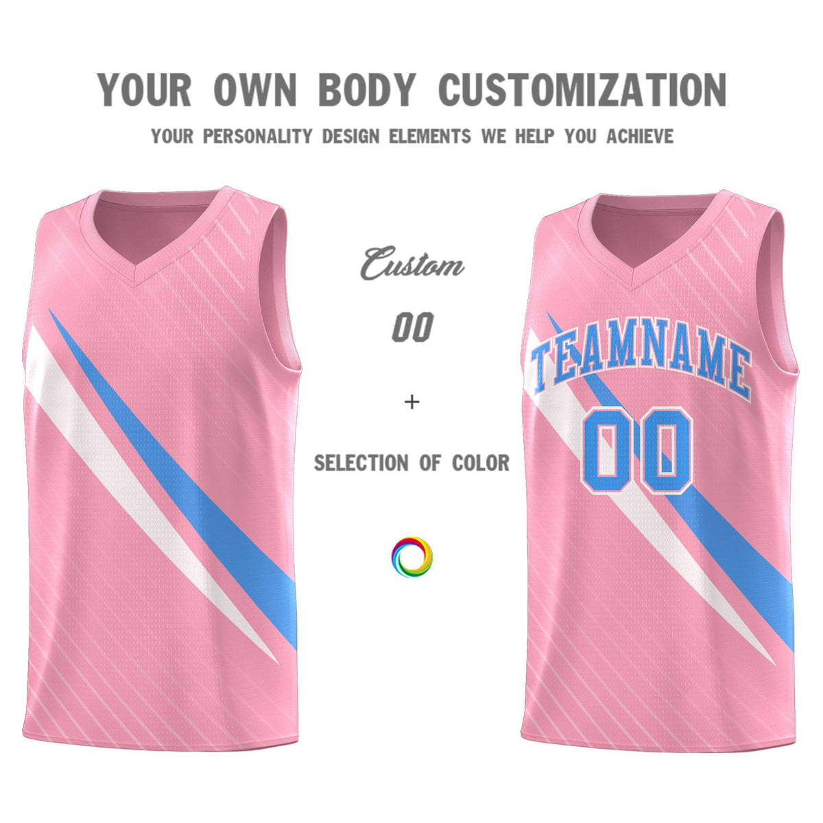 Custom Light Pink Diagonal Pinstripe Pattern Color Block Sports Uniform Basketball Jersey
