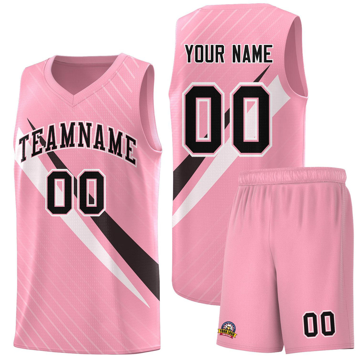Custom Light Pink Diagonal Pinstripe Pattern Color Block Sports Uniform Basketball Jersey