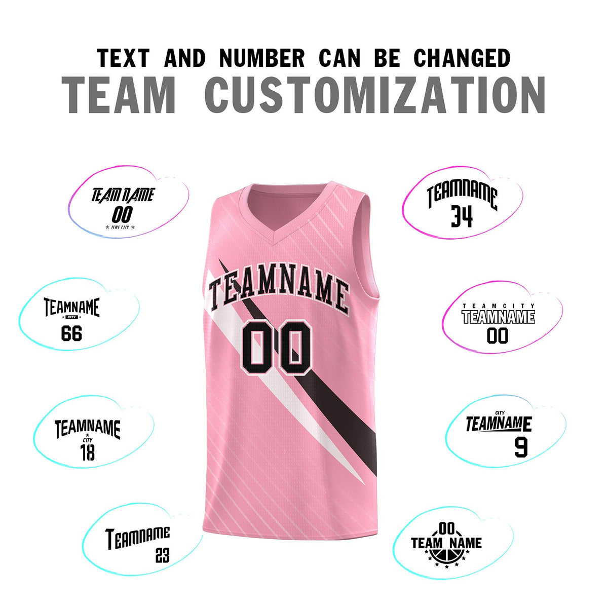 Custom Light Pink Diagonal Pinstripe Pattern Color Block Sports Uniform Basketball Jersey