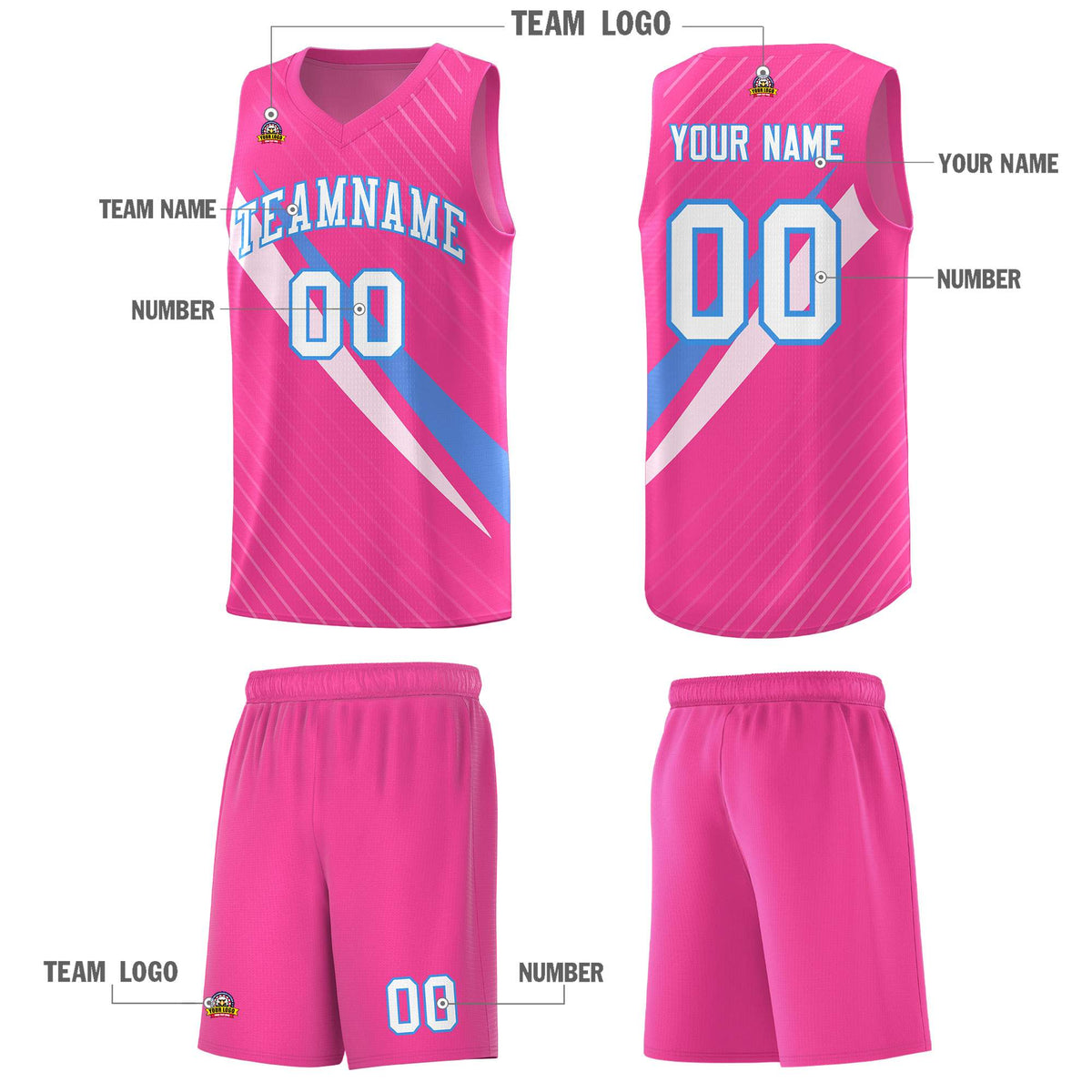 Custom Pink Diagonal Pinstripe Pattern Color Block Sports Uniform Basketball Jersey