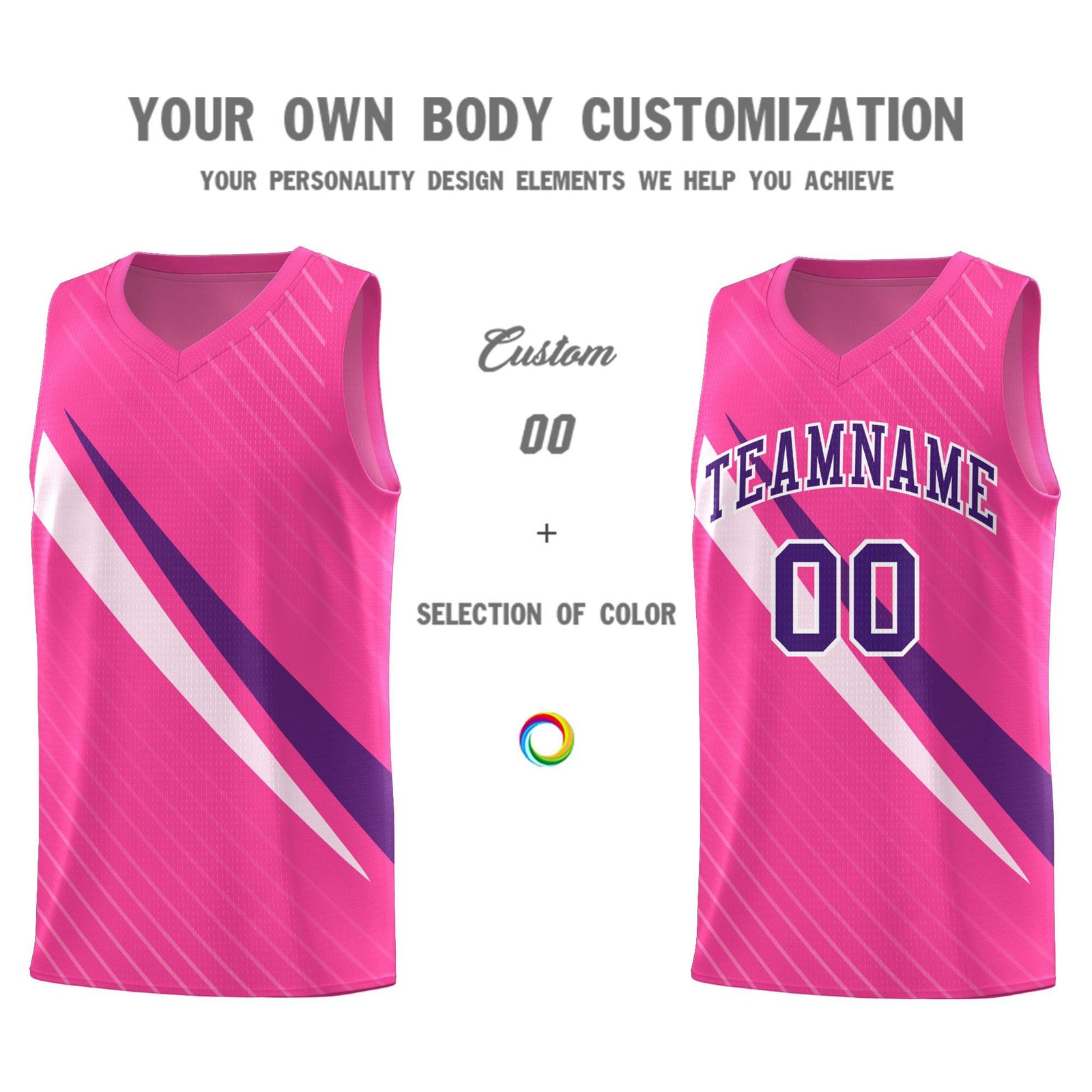 Custom Pink Diagonal Pinstripe Pattern Color Block Sports Uniform Basketball Jersey