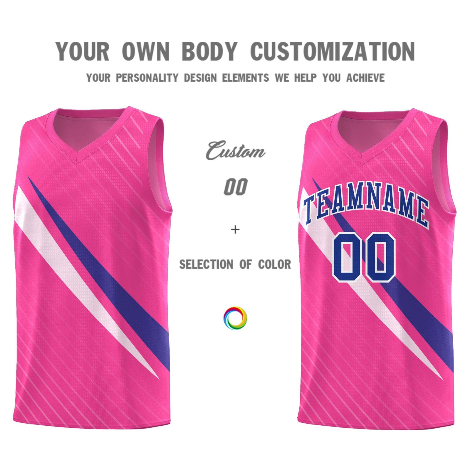 Custom Pink Diagonal Pinstripe Pattern Color Block Sports Uniform Basketball Jersey