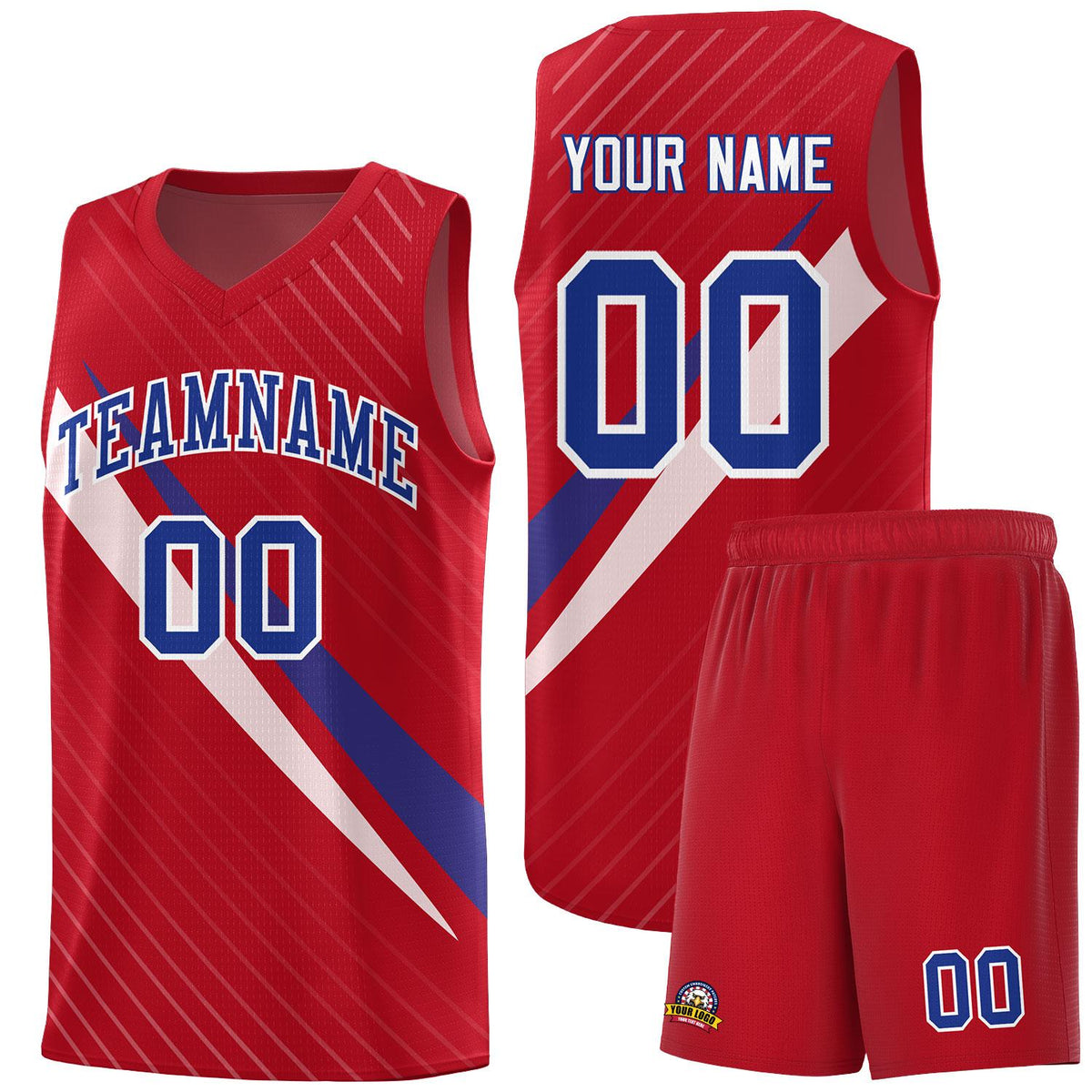 Custom Red Diagonal Pinstripe Pattern Color Block Sports Uniform Basketball Jersey
