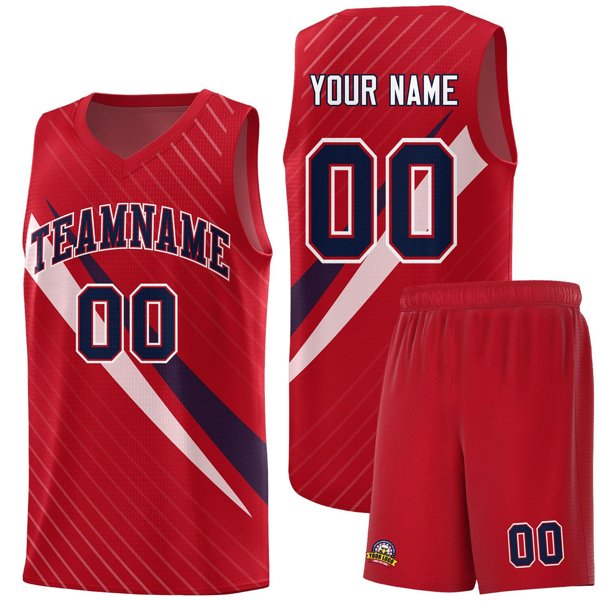 Custom Red Diagonal Pinstripe Pattern Color Block Sports Uniform Basketball Jersey