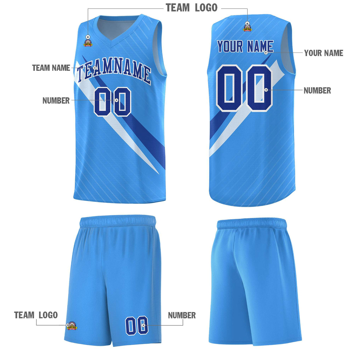 Custom Light Blue Diagonal Pinstripe Pattern Color Block Sports Uniform Basketball Jersey