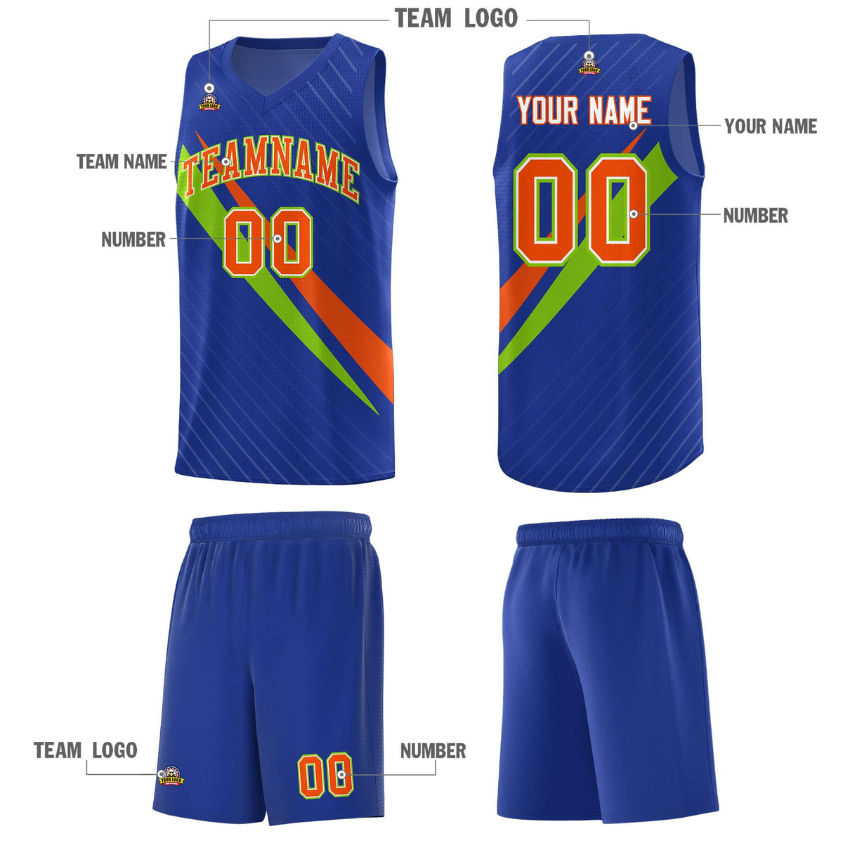 Custom Royal Diagonal Pinstripe Pattern Color Block Sports Uniform Basketball Jersey