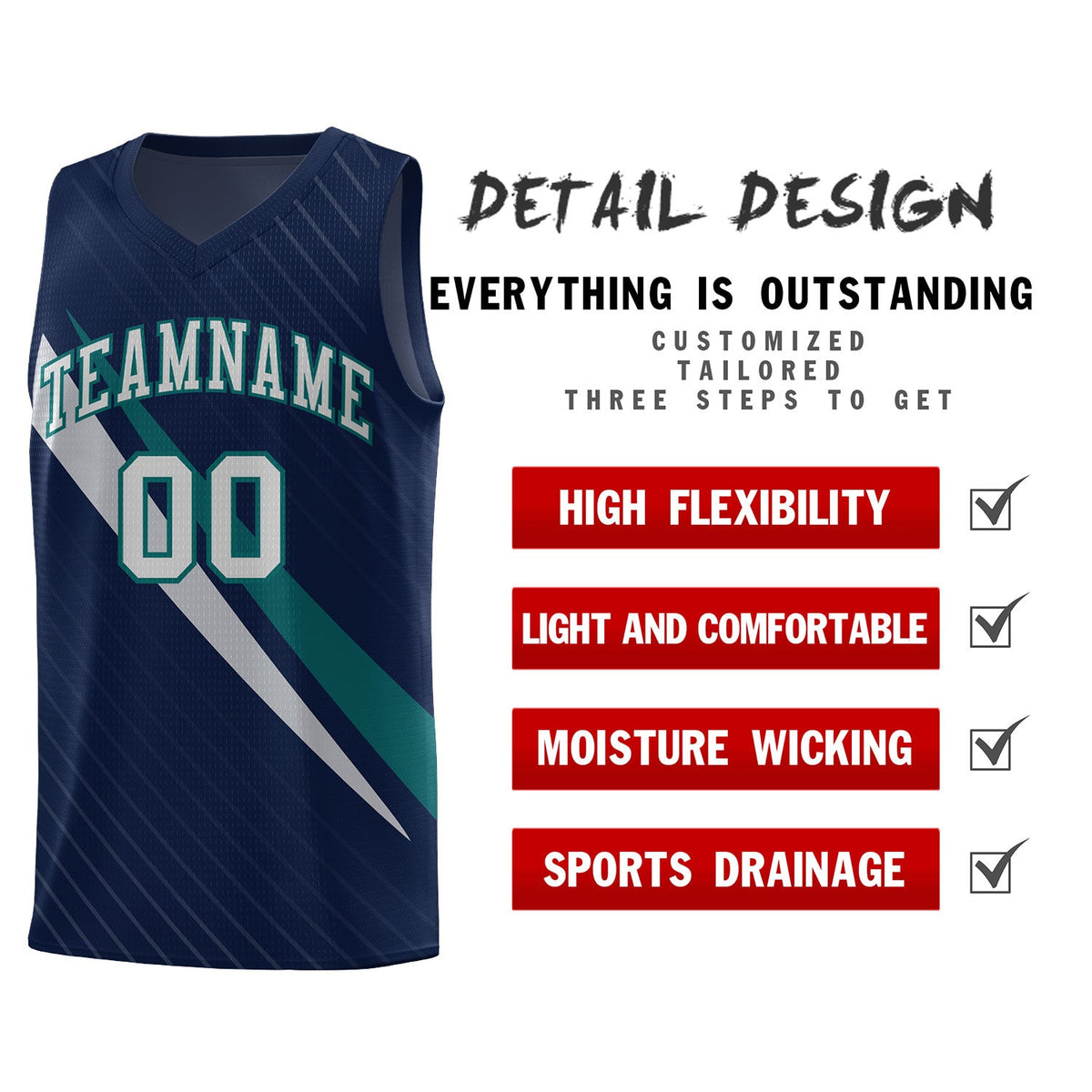Custom Navy Diagonal Pinstripe Pattern Color Block Sports Uniform Basketball Jersey