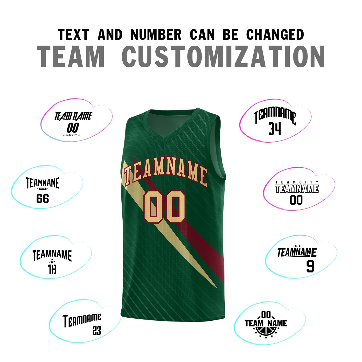 Custom Hunter Green Diagonal Pinstripe Pattern Color Block Sports Uniform Basketball Jersey