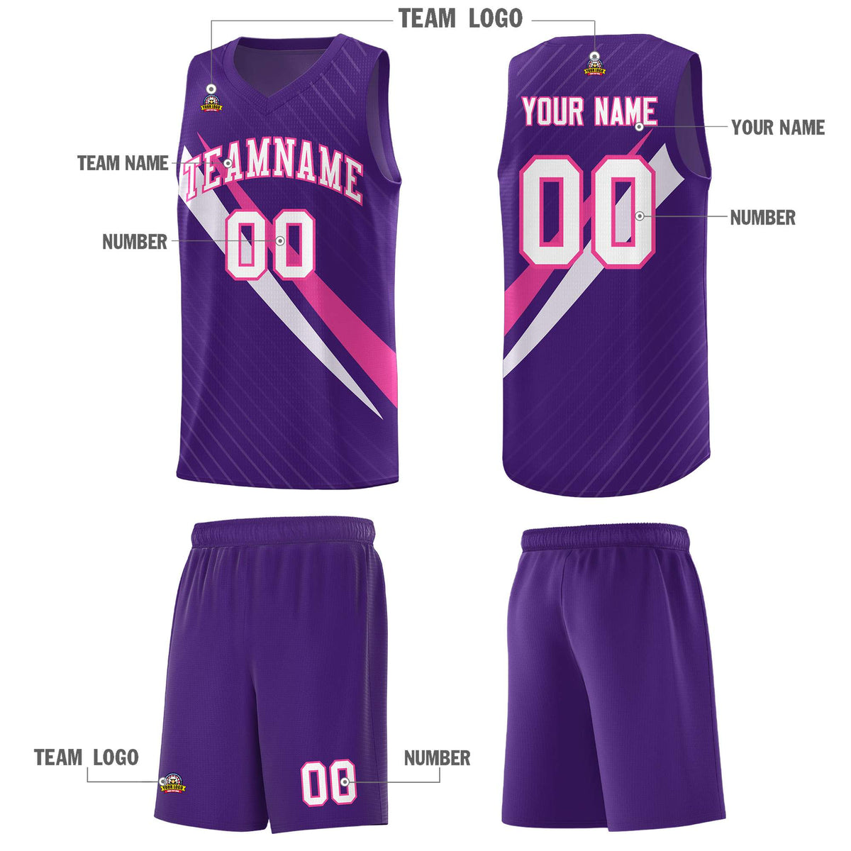 Custom Purple Diagonal Pinstripe Pattern Color Block Sports Uniform Basketball Jersey