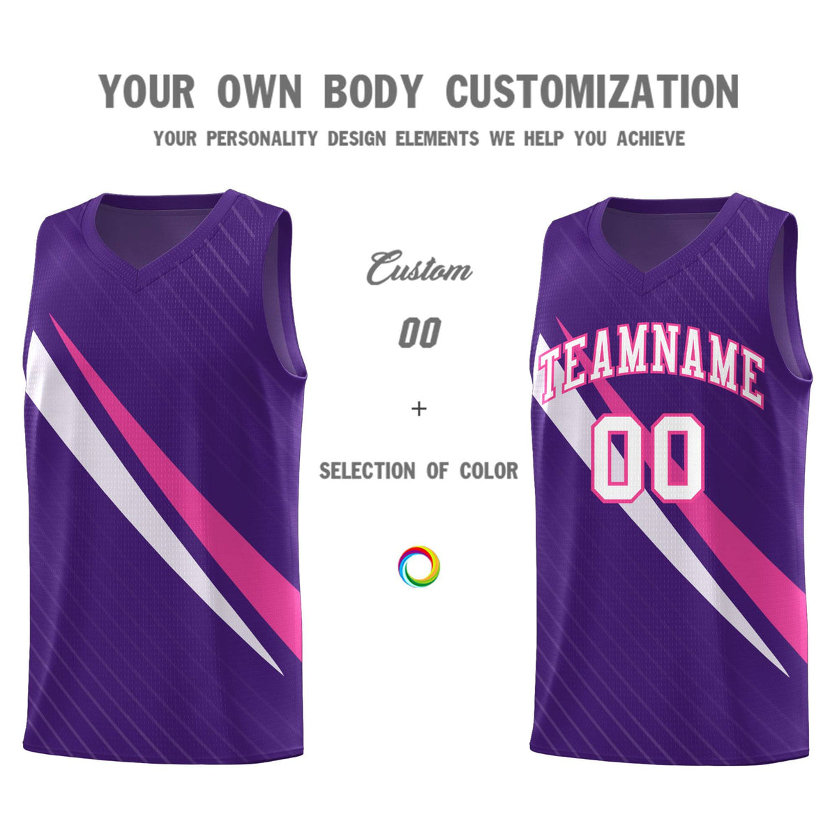 Custom Purple Diagonal Pinstripe Pattern Color Block Sports Uniform Basketball Jersey