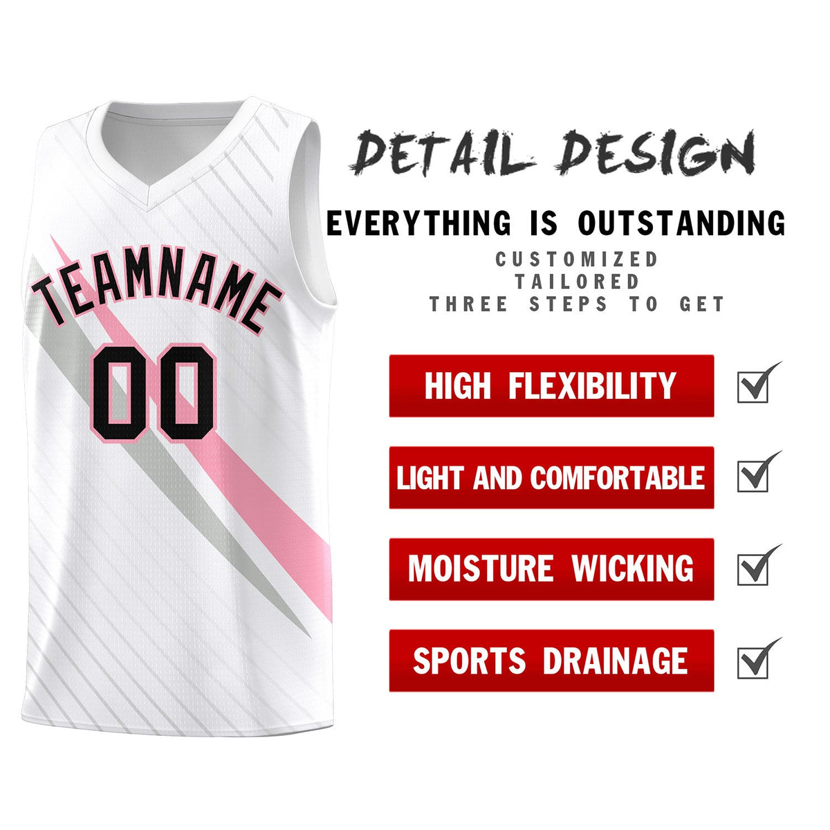 Custom White Diagonal Pinstripe Pattern Color Block Sports Uniform Basketball Jersey