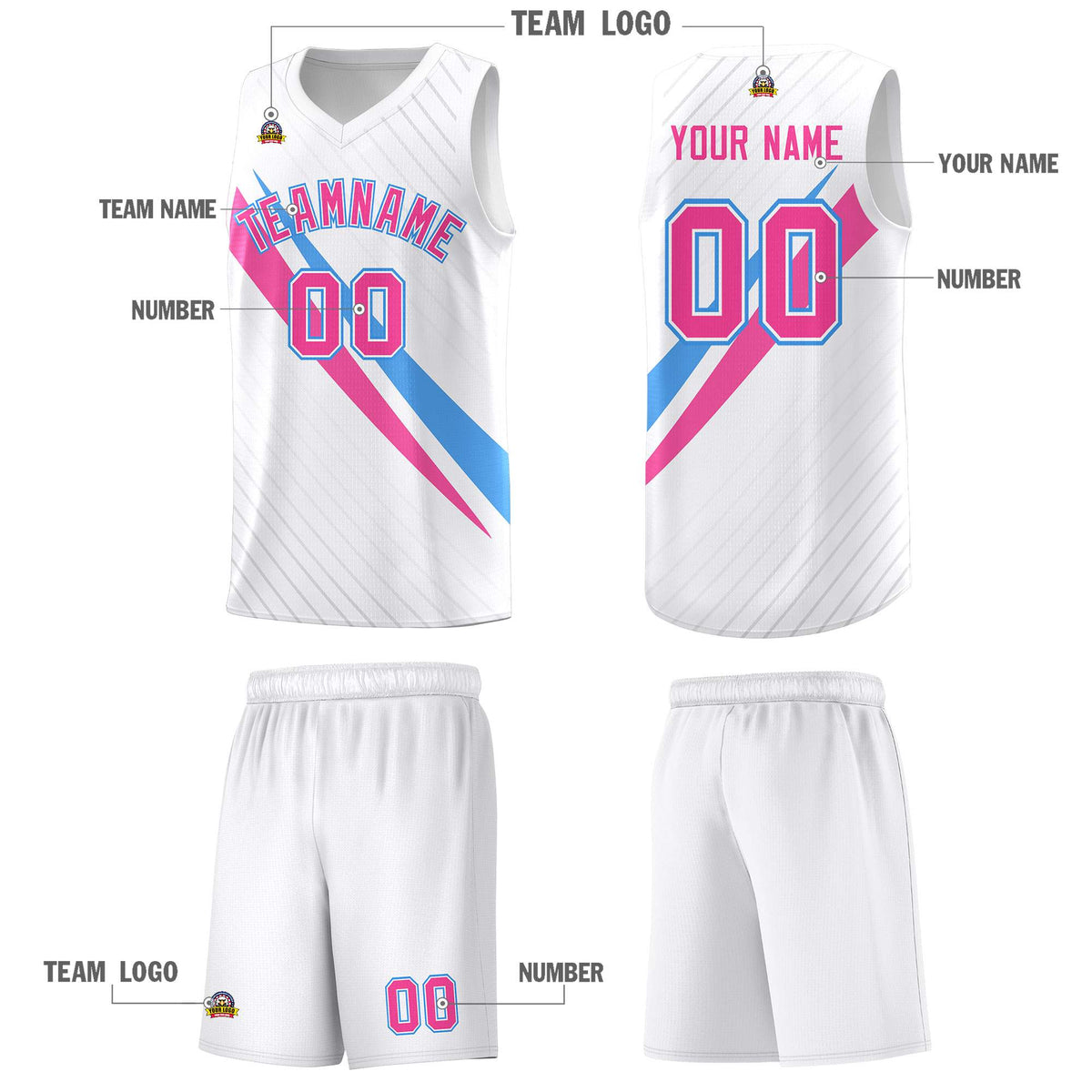 Custom White Diagonal Pinstripe Pattern Color Block Sports Uniform Basketball Jersey